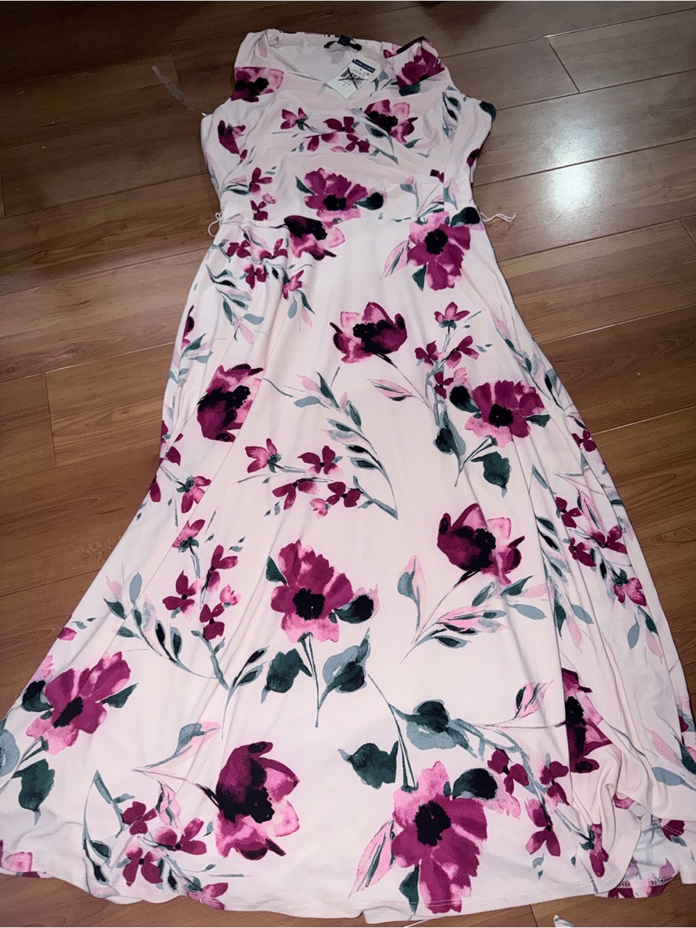 Lauren Ralph Lauren Cream Midi Dress with Pink mFloral Print